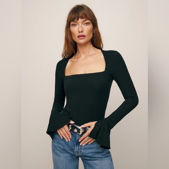 Reformation Tops - NEW Reformation Luca Long Sleeve Knit Top in Black | size S